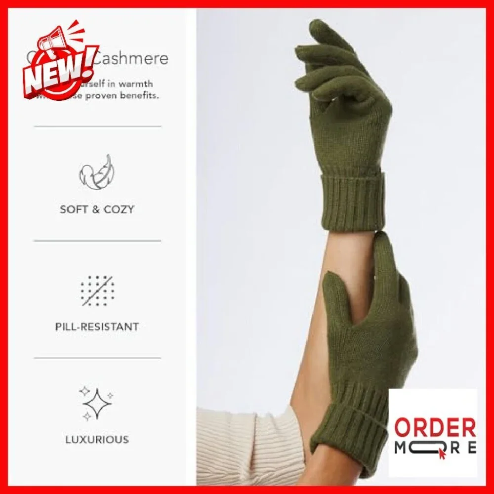 100% Pure Cashmere Gloves Ribbed Cuff Ultra Plush Women's Winter